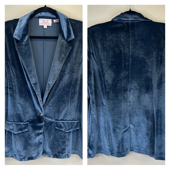 Panhandle Jackets & Blazers - Panhandle L Luxurious Velvet Women's Blue Blazer Festive Elegant Holiday Boho